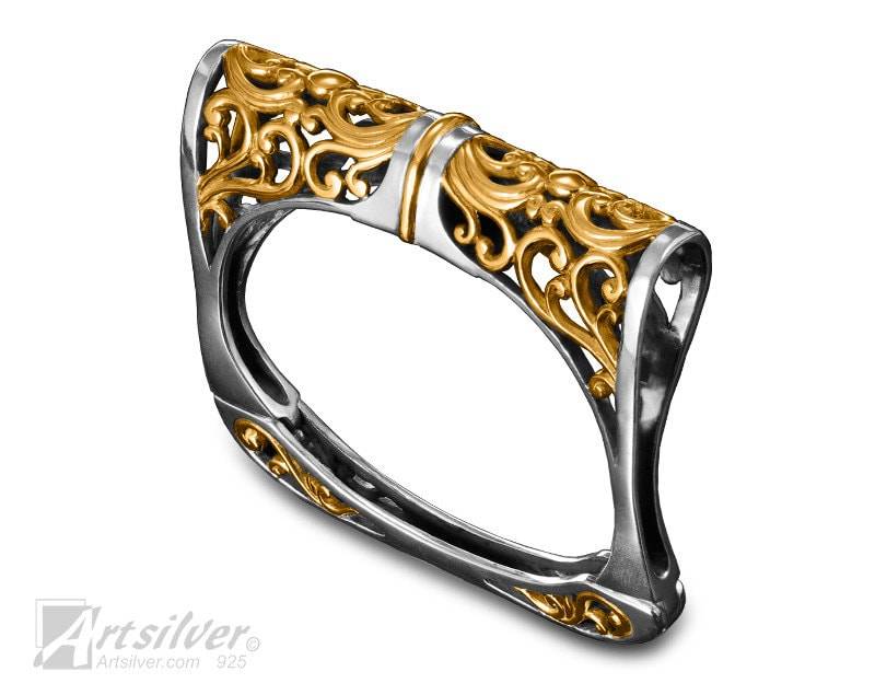 Schwerer Sterling Silber Klapparmreif Filigranes Gitter Armband von ArtSilverDesigns