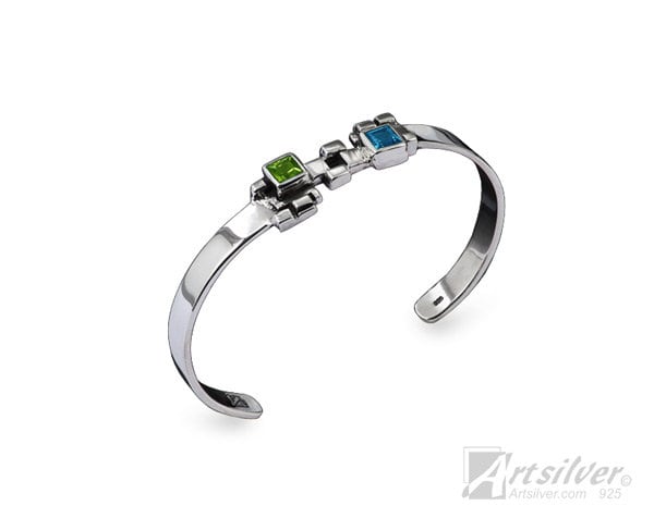 sterling Silber Manschetten Armband Blauer Topas & Grüner Peridot Edelstein von ArtSilverDesigns