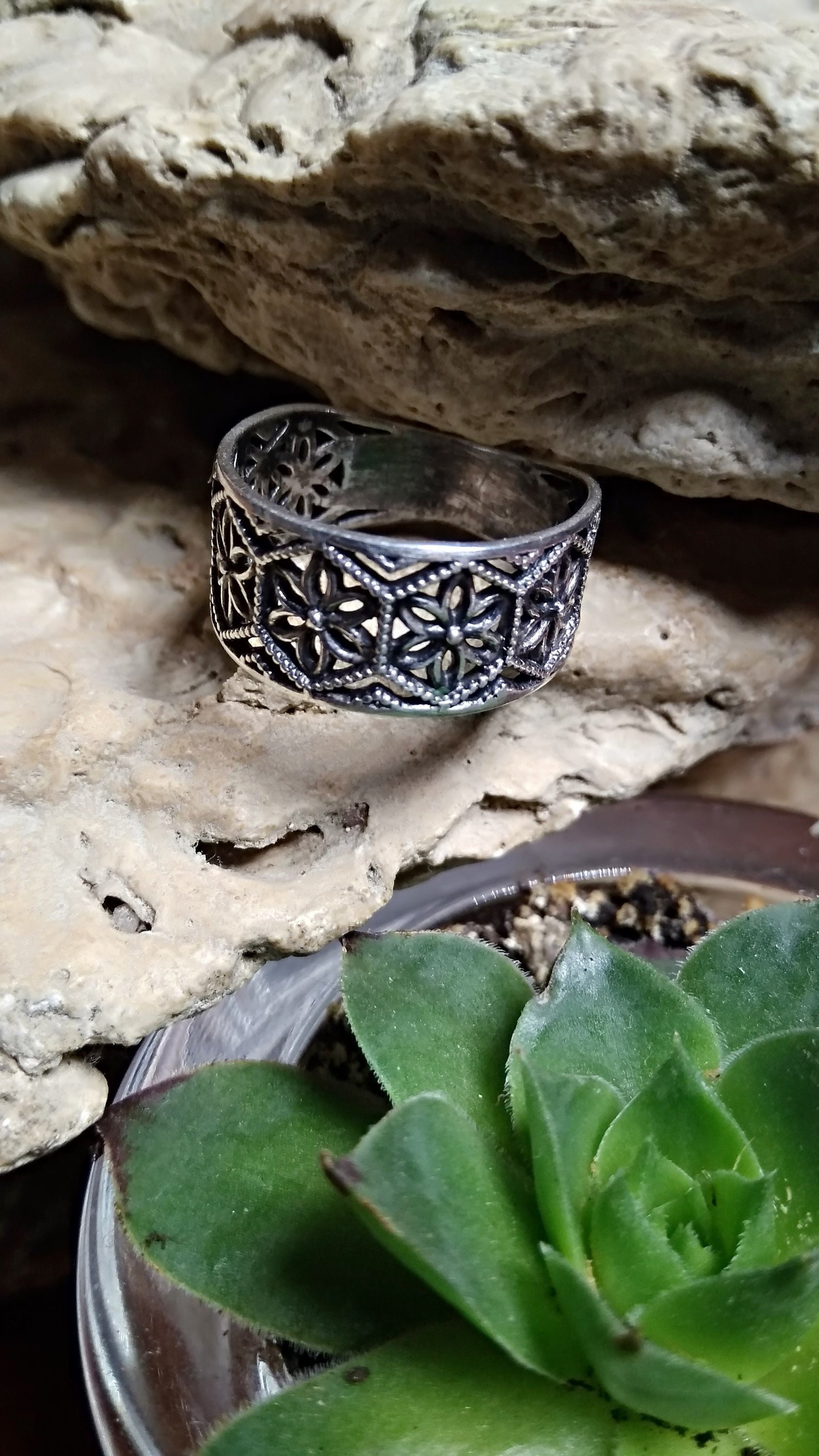 925 Sterling Silber Ringe Floral Verlobungsring Filigranband Wicca Ring Handmade Pagan Schmuck Boho Blumenring Geschenk Für Mama Frau Sie von ArtSomethingGifts