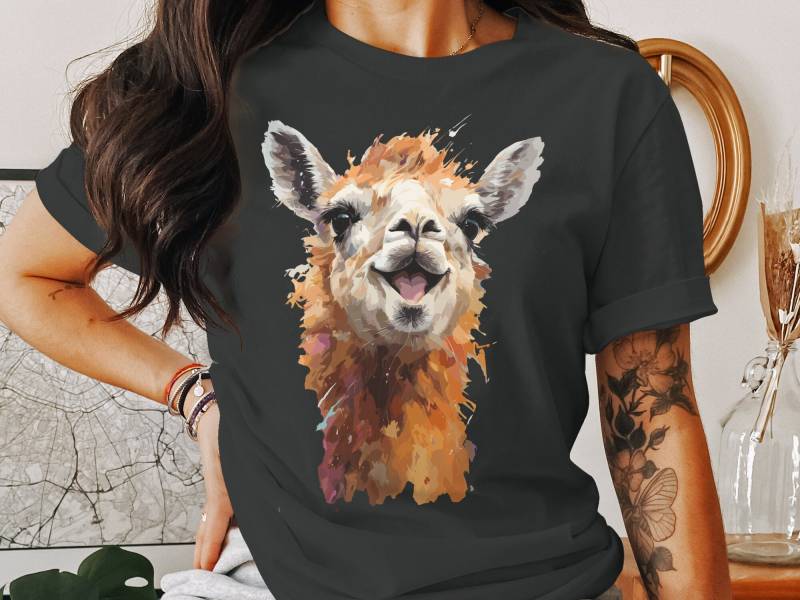 Glückliches Lama-T-Shirt, Unisexkunst-Druck-T-Shirt, Tier-T-Shirt, Grafikdesign-Shirt, Lama-T-stück Glückliches Lama-T-Shirt, Unisexkunst-Druck-T-Shirt, Tier-T-Shirt, Grafikdesign-Shirt, Lama-T-stück von ArtSpriteDE