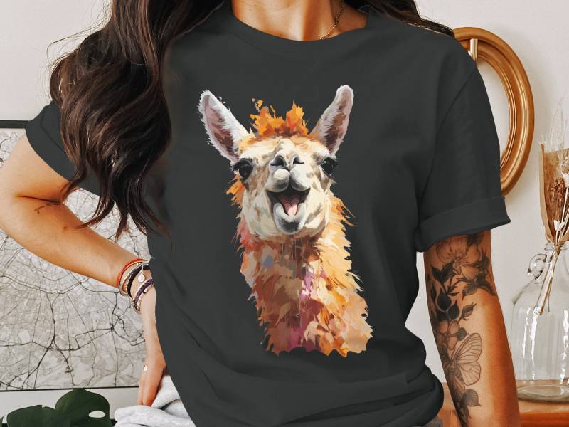 Glückliches Lama-T-Shirt, Unisexkunst-Druck-T-Shirt, Tier-T-Shirt, Grafikdesign-Shirt, Lama-T-stück Glückliches Lama-T-Shirt, Unisexkunst-Druck-T-Shirt, Tier-T-Shirt, Grafikdesign-Shirt, Lama-T-stück von ArtSpriteDE