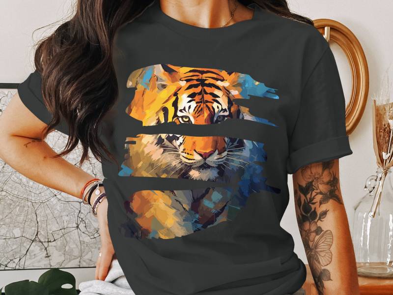 Tiger Gesicht T-Shirt, Tier Grafik Wildtier Liebhaber Geschenk, Raubkatze Shirt, Natur Inspiriert von ArtSpriteDE