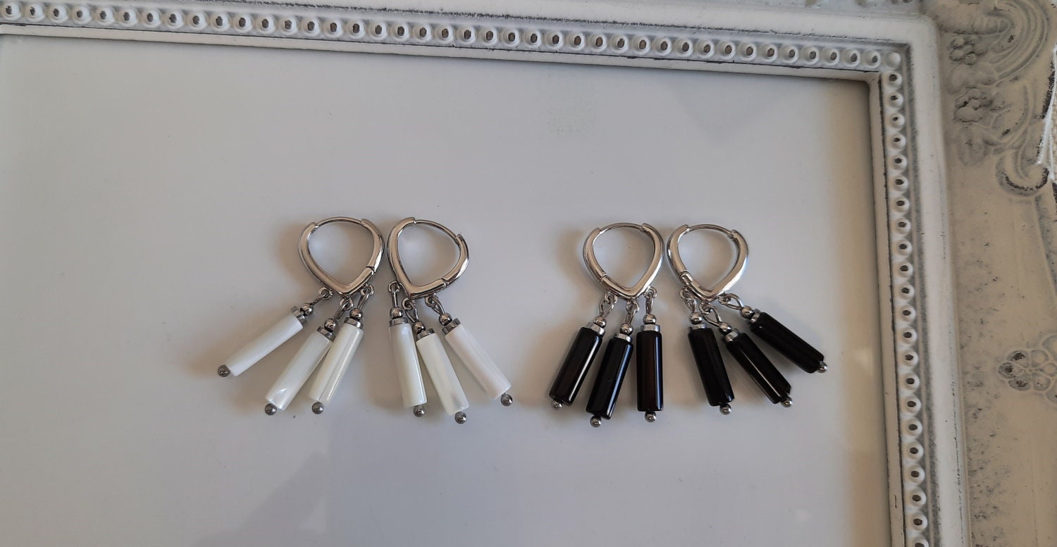 Elegante Ohrringe Mit Schwarzem Achat Oder Perlmutt - Handgemacht, 3, 5 cm Länge Elegante Ohrringe Mit Schwarzem Achat Oder Perlmutt - Handgemacht, 3, 5 cm Länge von ArtStudioYourStyle