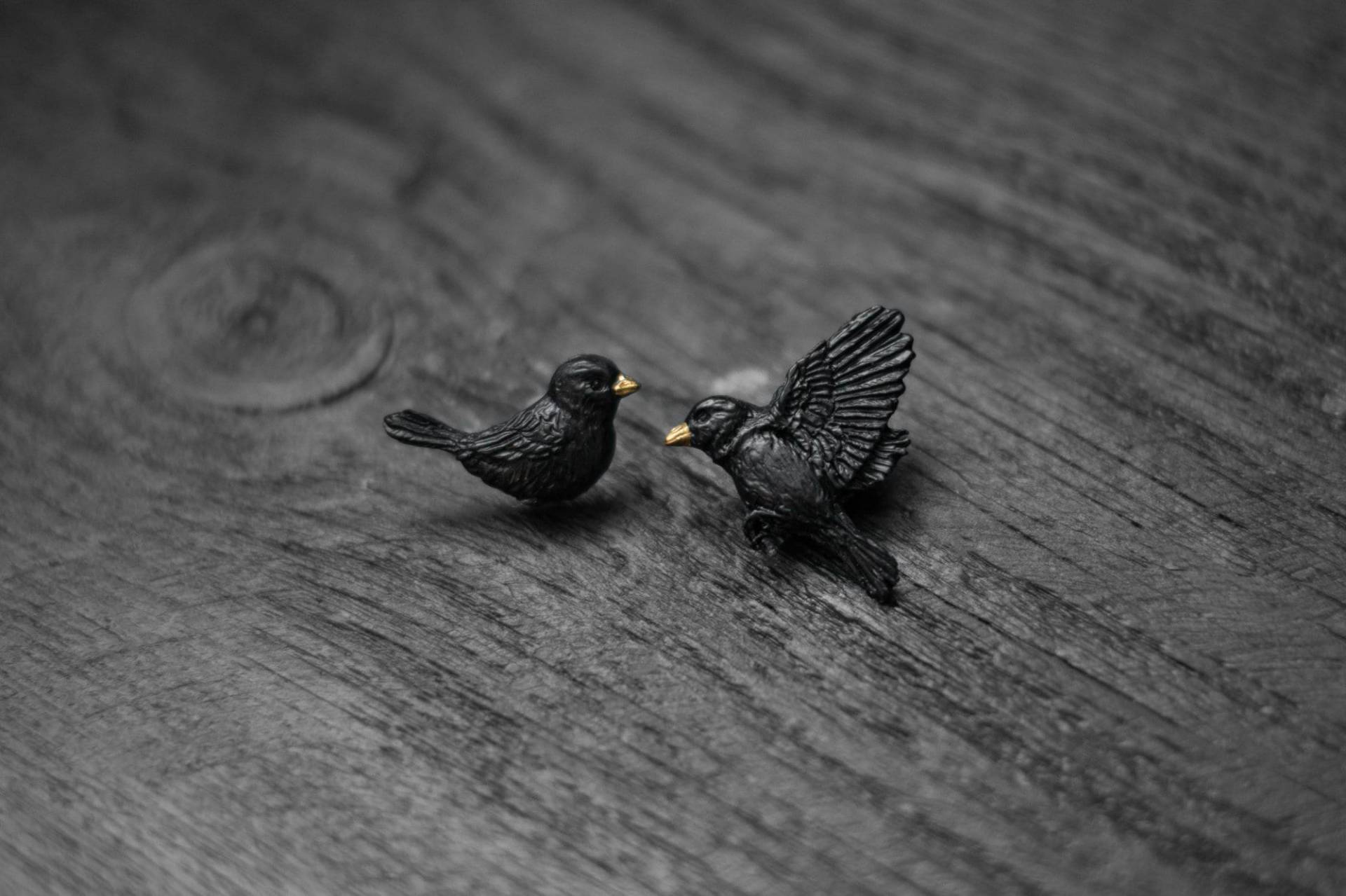 Ohrstecker, Vogel Ohrringe, Schwarze Amsel, Fimo Handgemacht, Geschenk Für Sie, Asymmetrisch Clips, Silber Ohrstecker von ArtTerraceTreasures