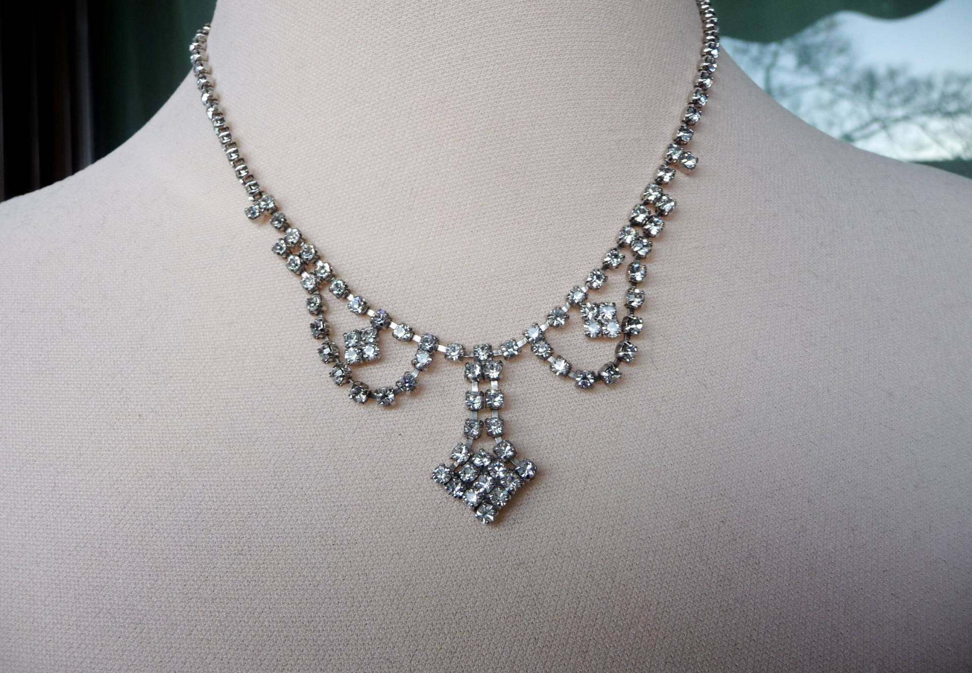 Atemberaubende Vintage Halskette, Great Gatsby Strass Braut Hochzeitskette, Chic Halskette Strass, Pageant von ArtTetisCollections