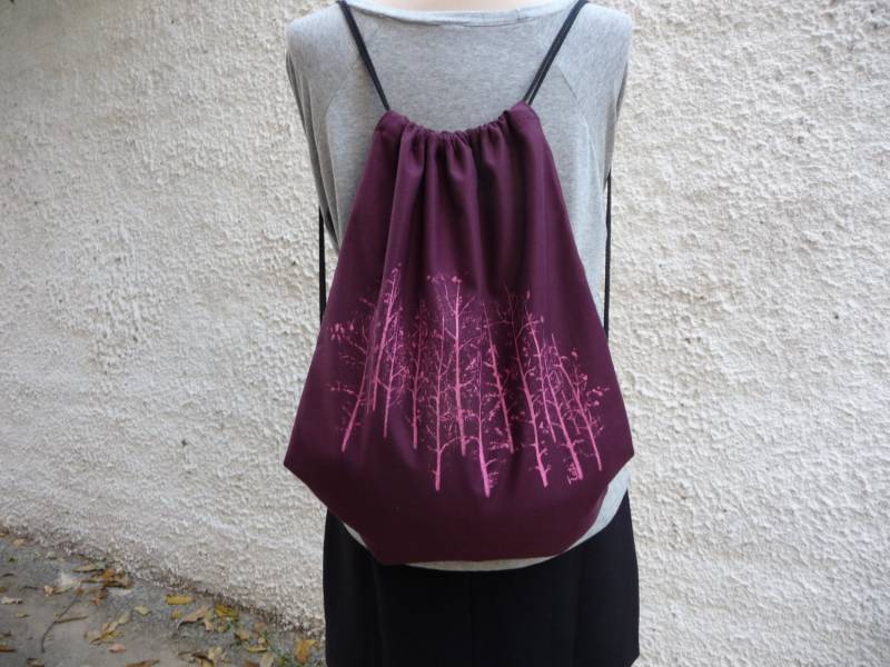 Baum Auf Rucksack, Gemalter Kunst Kordel Rosa Gymnastik Hausgemachte Tasche, Rucksack Tanz, Geschenk Geburtstag von ArtTetisCollections