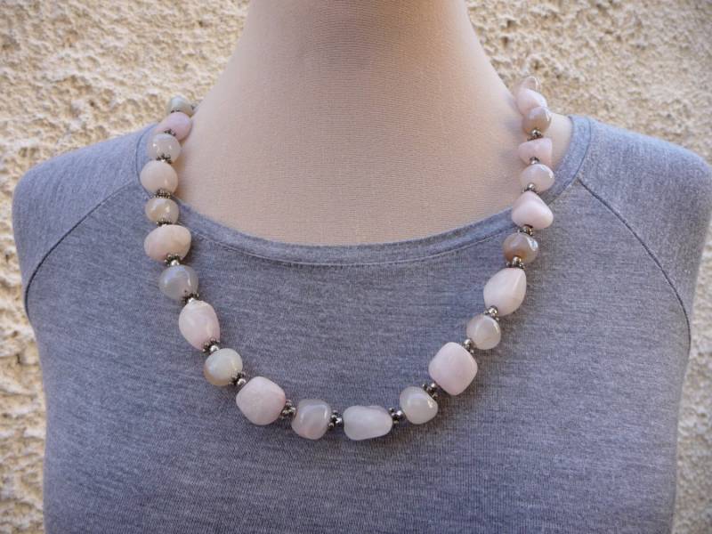 Rosa Quarz Halskette, Glasperlen Rosenquarz Perlen Edelstein Blass Geschenk Für Freund von ArtTetisCollections