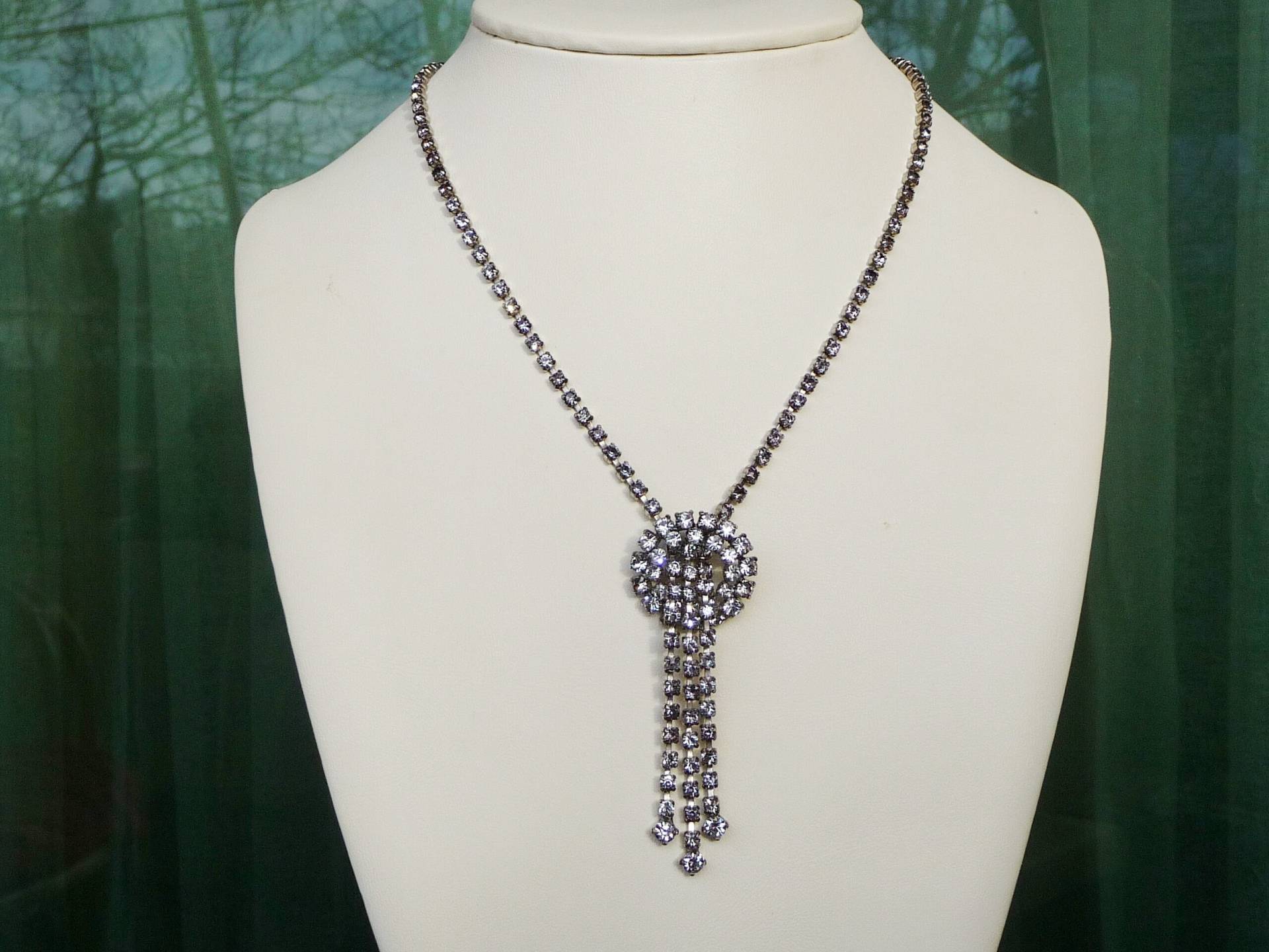 Strass Anhänger Halskette Vintage, Funkelnde Klare Strass, Halskette, Baumeln von ArtTetisCollections