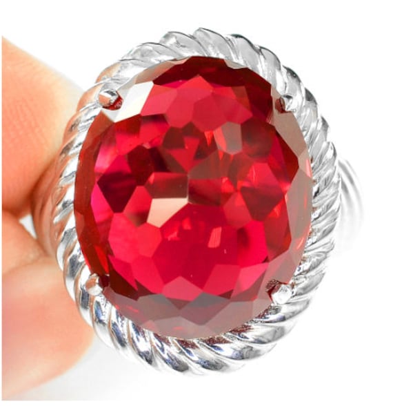 Raspberry Rot Topas Oval Ring Silber 925 Natur 20.80 Ct 17.5x14.8 Mm. Sz 7.50 von ArtTown