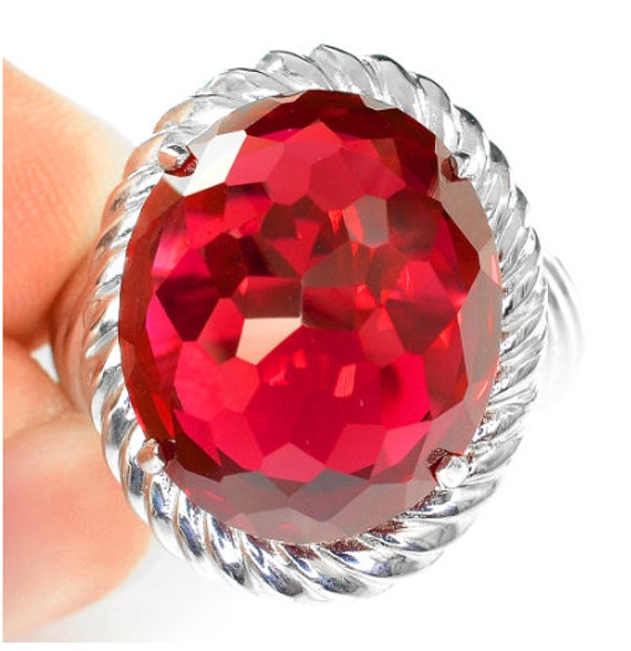 Raspberry Rot Topas Oval Ring Silber 925 Natur 20.80 Ct 17.5x14.8 Mm. Sz 7.50 von ArtTown