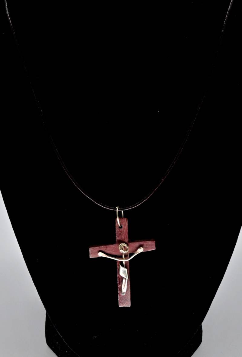 Vintage Modernist Sterlingsilber Und Palisanderkreuz-Circa 1960 Taxco Mexico An Lederband von ArtTreasureStore