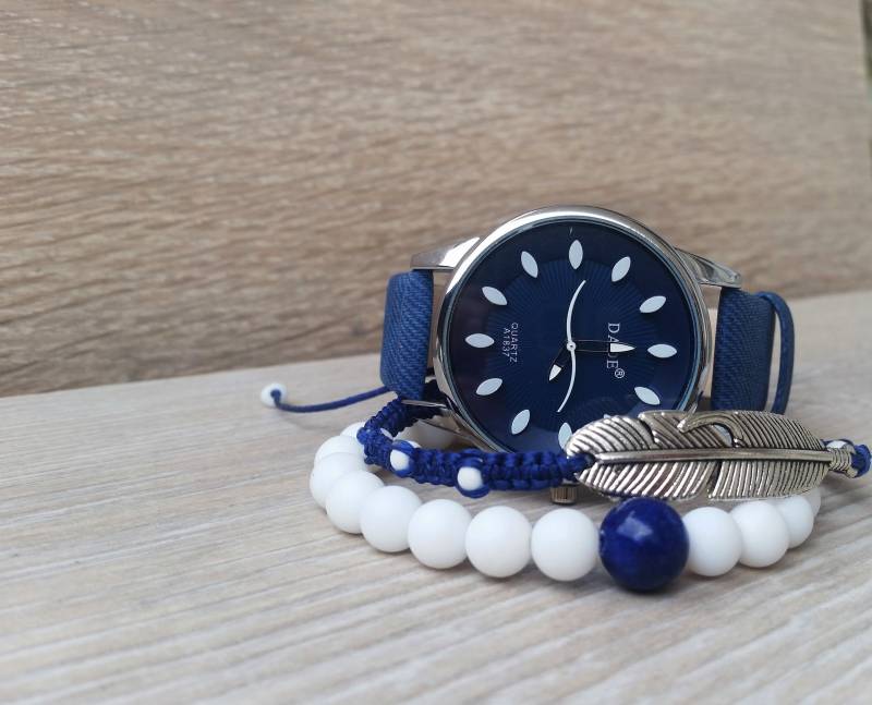 Blaue Uhren Für Frauen Blau Boho Uhr Armband Frau Denim Sie Navy Mama B-Day Geschenk Weiß Lady Blaue Uhren Für Frauen Blau Boho Uhr Armband Frau Denim Sie Navy Mama B-Day Geschenk Weiß Lady von ArtWatchDesign