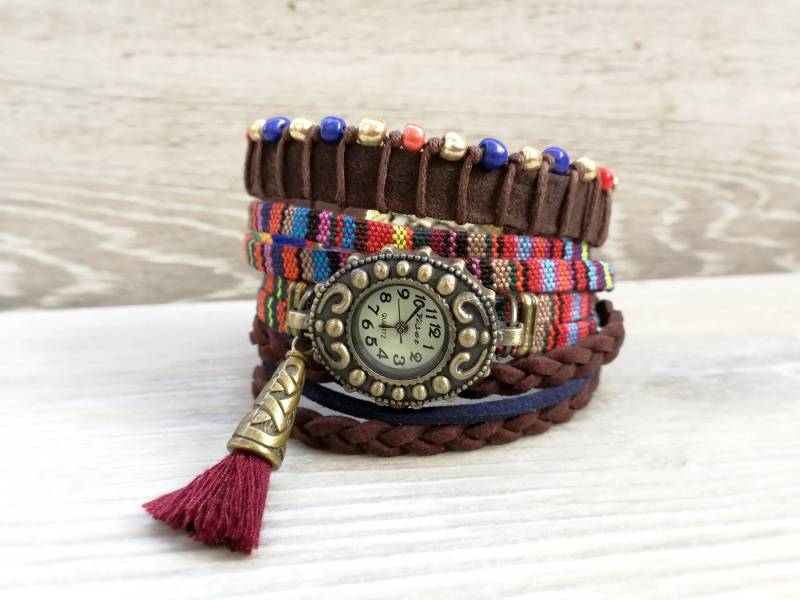 Boho Uhr Armband Bunte Armbanduhr Wickeluhr Multicolor Für Frauen Geschenk Regenbogen Braun Rot Boho Uhr Armband Bunte Armbanduhr Wickeluhr Multicolor Für Frauen Geschenk Regenbogen Braun Rot von ArtWatchDesign