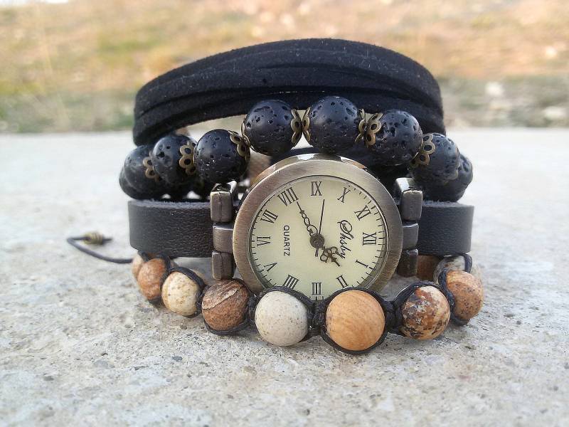Boho Uhr Für Frauen Schwarz Leder Vintage Armband Hippie Armbanduhr Sie Geschenk B-Day Frau Boho Uhr Für Frauen Schwarz Leder Vintage Armband Hippie Armbanduhr Sie Geschenk B-Day Frau von ArtWatchDesign