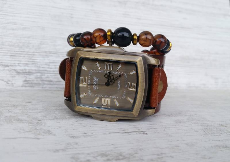 Braune Manschettenuhr Für Männer Hipster Mens Boho Uhren von ArtWatchDesign