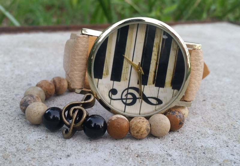 Musik Armbanduhr Armband Beige Musiker Uhren Für Frauen Schmuck B-Day Geschenk Boho Klavier Tasten Musik Armbanduhr Armband Beige Musiker Uhren Für Frauen Schmuck B-Day Geschenk Boho Klavier Tasten von ArtWatchDesign