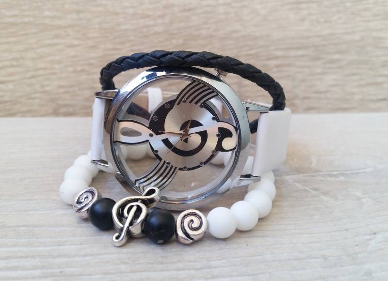 Musik Uhr Weiß Leder Musiker Schmuck Boho Musikliebhaber Geschenk Lehrer Für Note von ArtWatchDesign