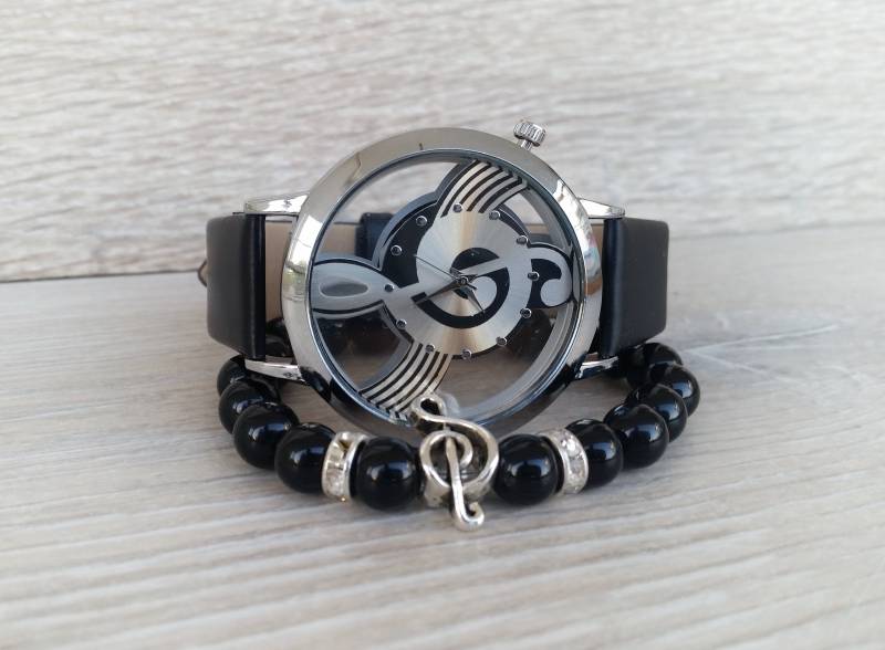 Musiker Schwarze Uhr Für Frauen Musik Lehrer Geschenk Armbanduhr Melodic Schmuck von ArtWatchDesign