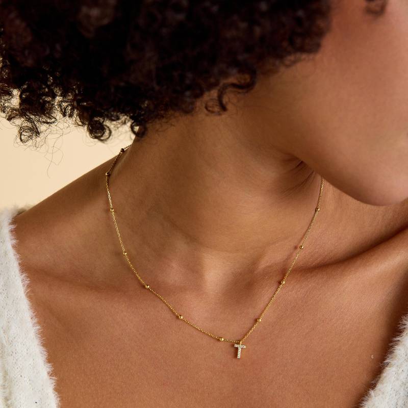 Benutzerdefinierte Zierliche Pave Buchstabe Halskette, Kugelkettenhalskette, Kleine Niedliche Anfangshalskette, Personalisierter Minimaler Schmuck von ArtandCraftsJewelry