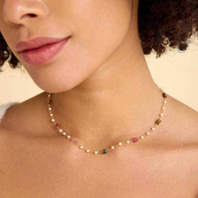 Gold Turmalin Halskette, Einfache Perlen Perlenkette, Minimalist Boho Schmuck, Layered Weihnachtsgeschenk von ArtandCraftsJewelry