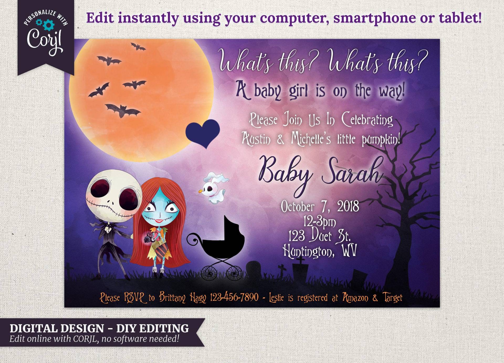 Babypartyeinladung Nightmareangle - Digitaler Download von ArtandSoulDS