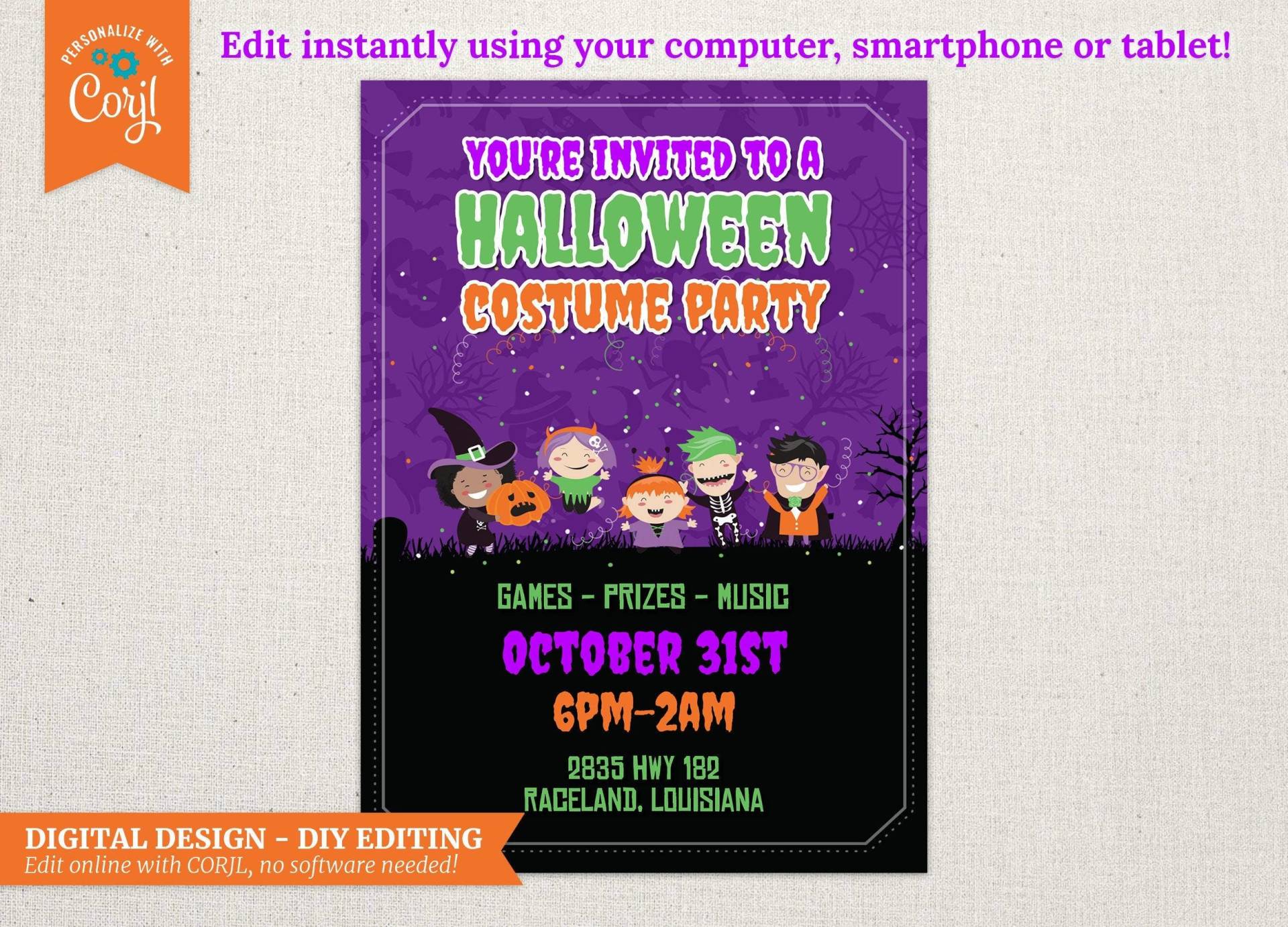 Digitale Halloween-Kostüm-Party-Einladung - Nur Design 5x7 Bearbeiten Sie Sich Mit Corjl von ArtandSoulDS