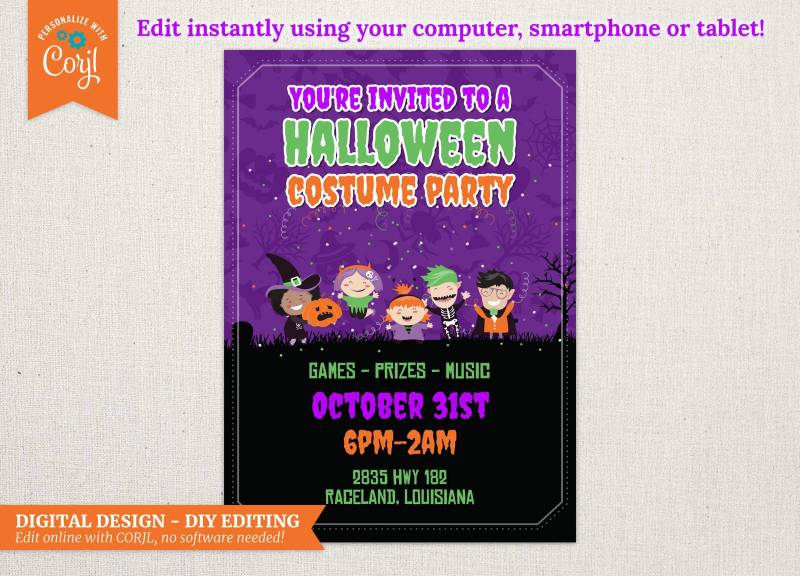 Digitale Halloween-Kostüm-Party-Einladung - Nur Design 5x7 Bearbeiten Sie Sich Mit Corjl Digitale Halloween-Kostüm-Party-Einladung - Nur Design 5x7 Bearbeiten Sie Sich Mit Corjl von ArtandSoulDS