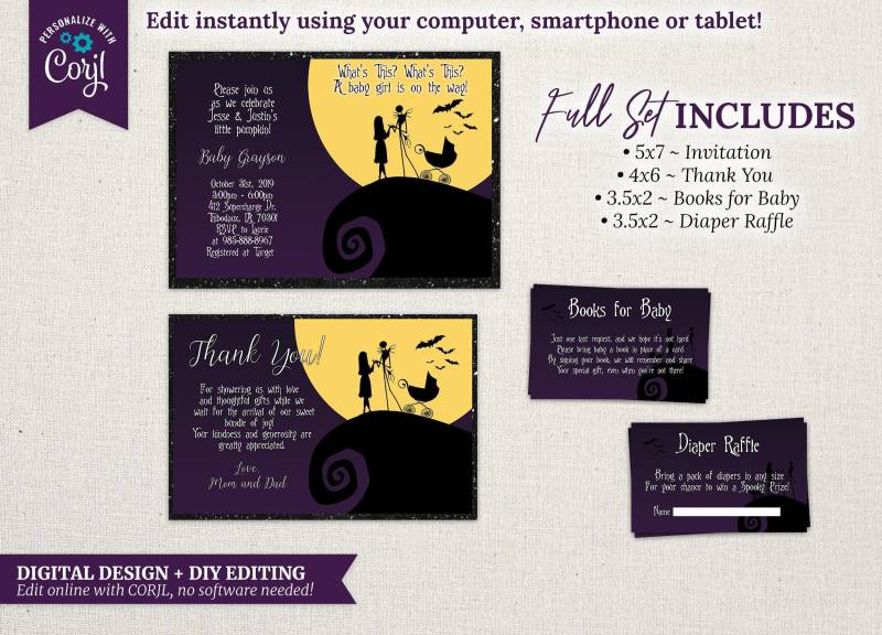 Nightmare Baby Shower Set Einladung, Dankeskarte | Digitaler Download von ArtandSoulDS