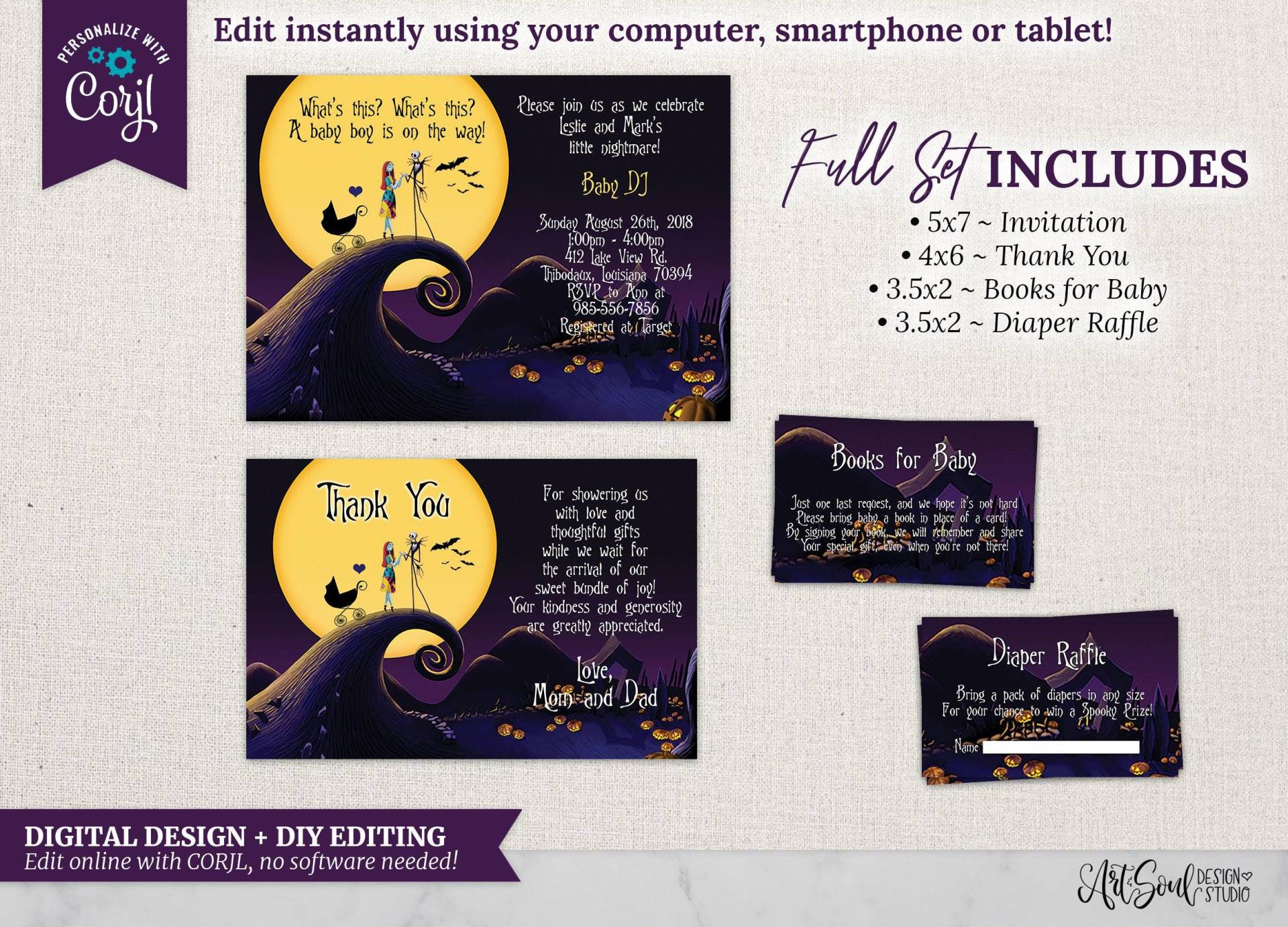 Nightmare Baby Shower Set Jack Und Sally, Oktober Thema | Digital von ArtandSoulDS