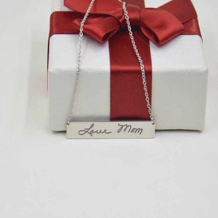 Personalisierte Handschrift Halskette Sterling Silber Barren, Signatur Schmuck von Artchain2013