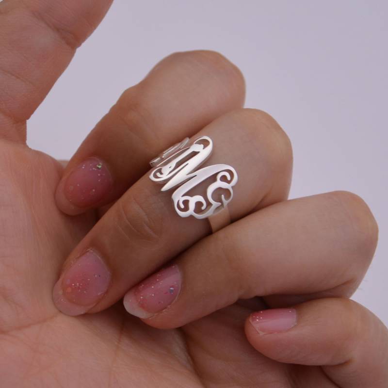 sterling Silber Monogramm Ring Personalisierter Anfangsschmuck von Artchain2013
