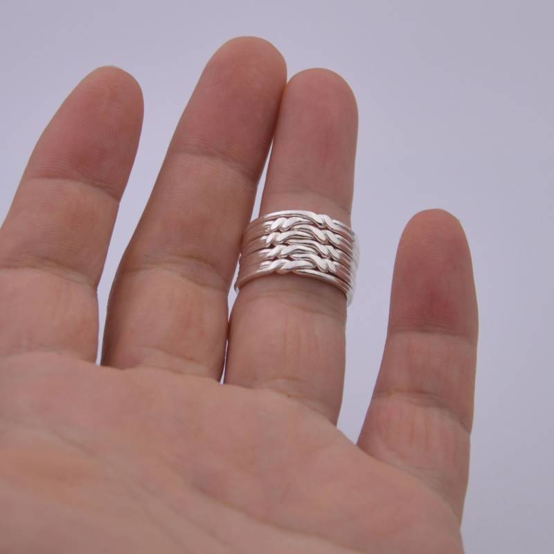 sterling Silber 9-Band Puzzle Ring Handgemachter Damenschmuck von Artchain2013