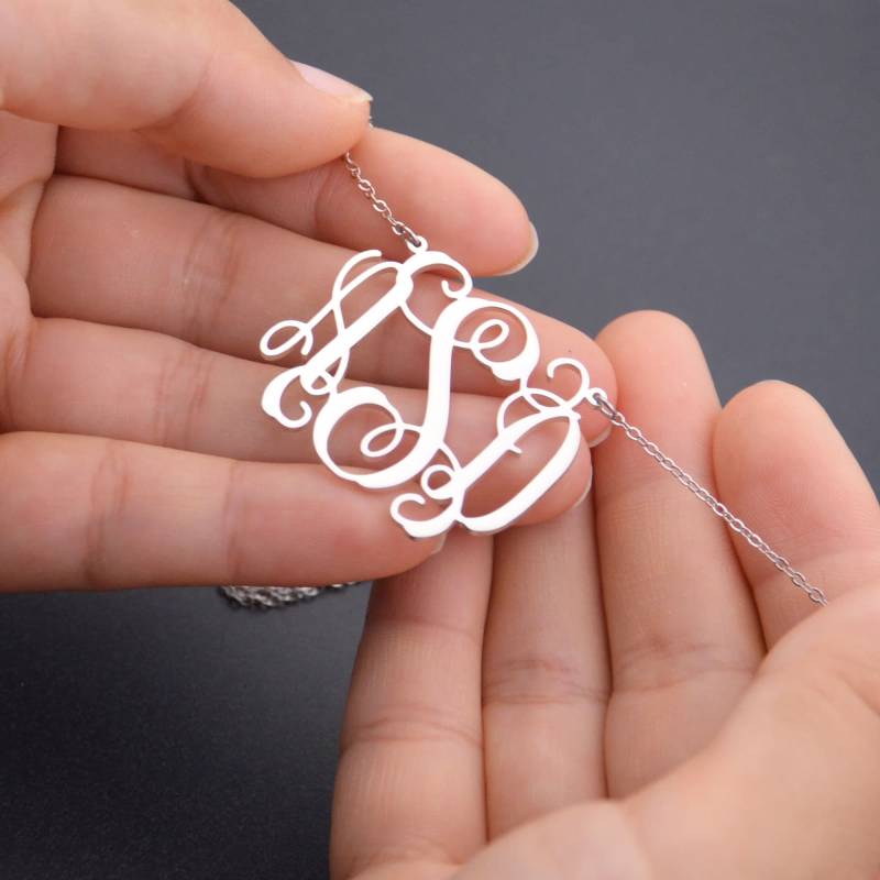 sterling Silber Monogramm Halskette Personalisierter Initial Anhänger von Artchain2013