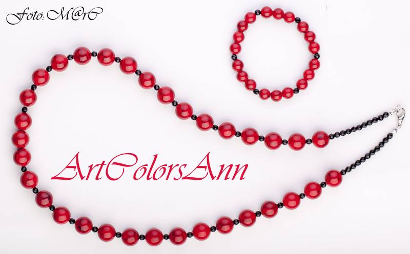 Rot Türkis Halskette Armband Set Schwarzer Onyx Schmuck von Artcolorsann