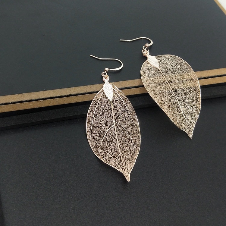 Echtes Blatt Ohrringe, 18K Gold Tauchte Blatt, Getauchte Einzigartiger Naturschmuck Für Frauen, Geschenk Sie von ArteafinityUK