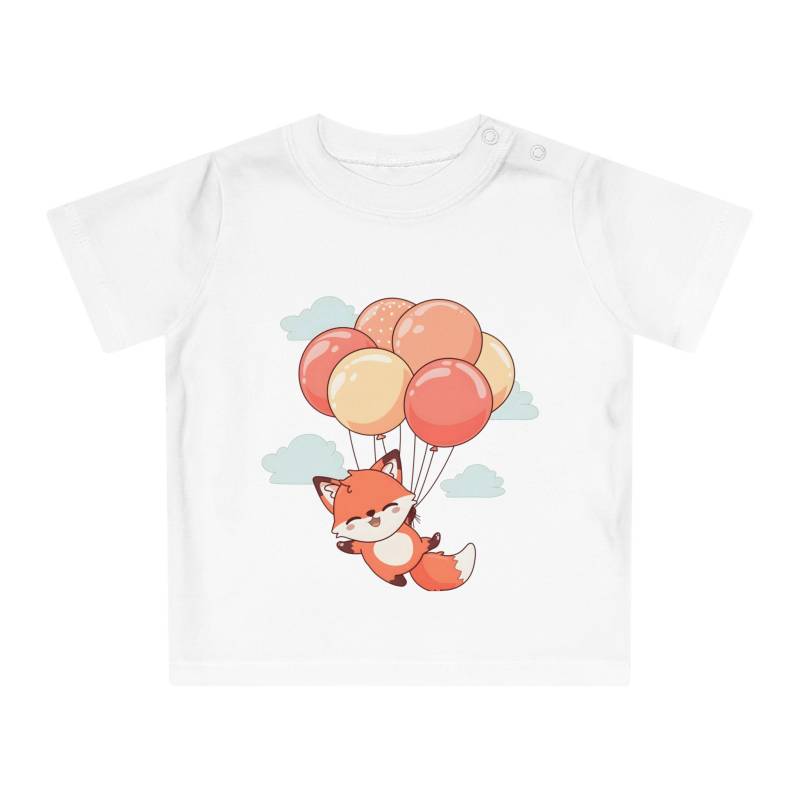 Charming Infant T-Shirt Cartoon Fox Floating With Colorful Balloons, Perfect For Adding A Touch Of Whimsy To Your Babys Wardrobe von ArteccaDesign