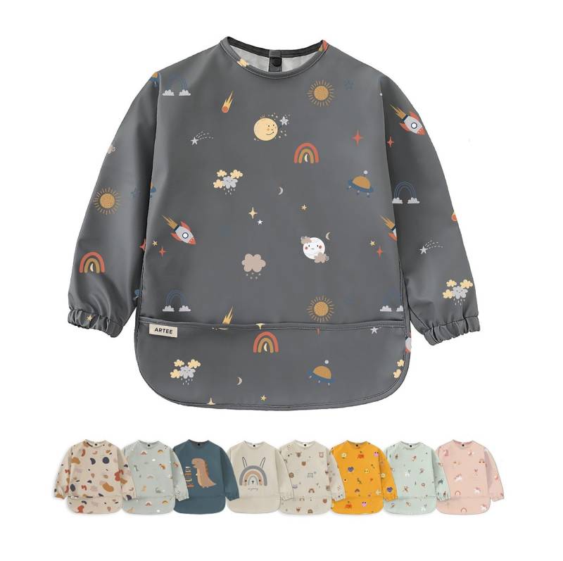 Artee Lätzchen Lätzchen mit Ärmeln und Auffangtasche in Größe M für 12-36 Monate von Artee