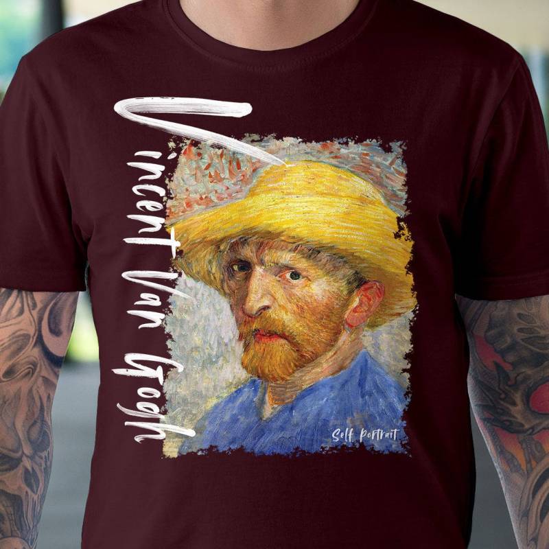 Herren T-Shirt Vincent Van Gogh Selbstporträt Mit Strohhut, Berühmte Kunst Druck Shirt, Arteesty, Plus Größe von ArteestyCom