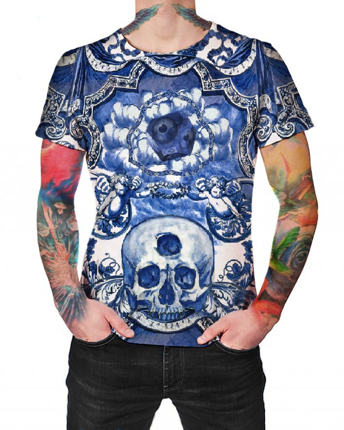 Blau Ceramic Dreams - T-Shirt Vollbedrucktes Shirt Blau Ceramic Dreams - T-Shirt Vollbedrucktes Shirt von ArtefactoStore