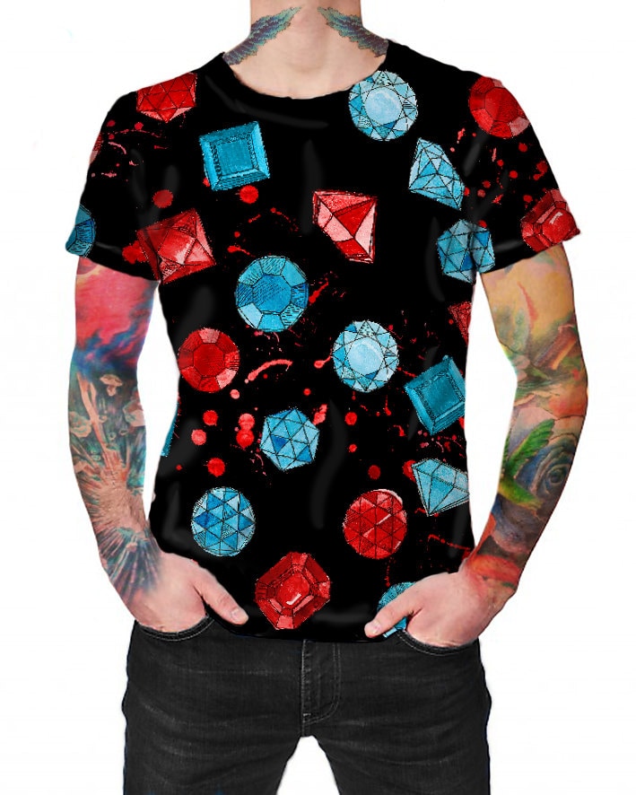 Edelsteine Schwarz - T-Shirt Vollprint Shirt Edelsteine Schwarz - T-Shirt Vollprint Shirt von ArtefactoStore