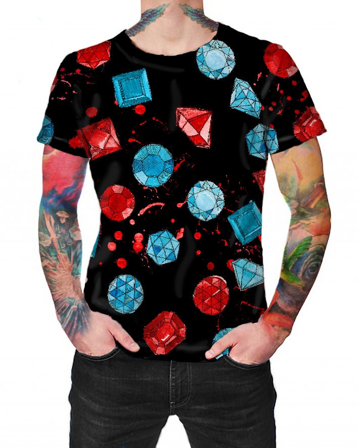 Edelsteine Schwarz - T-Shirt Vollprint Shirt Edelsteine Schwarz - T-Shirt Vollprint Shirt von ArtefactoStore