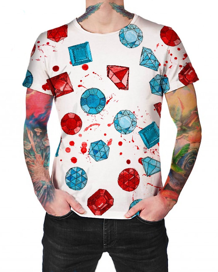 Edelsteine Weiß - T-Shirt Vollprint Shirt Edelsteine Weiß - T-Shirt Vollprint Shirt von ArtefactoStore