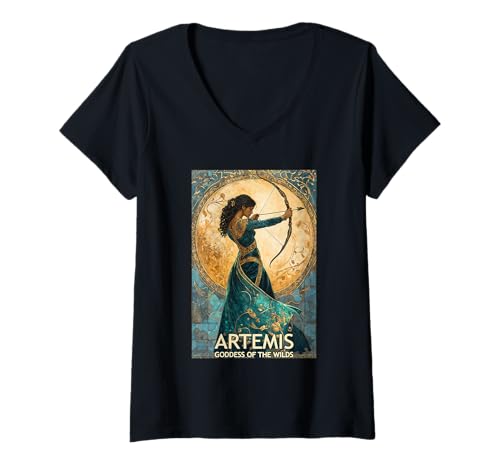 Damen Artemis Mondgöttin Griechische Göttin Artemis Feminin Divine T-Shirt mit V-Ausschnitt von Artemis Goddess of the Hunt Greek Mythology