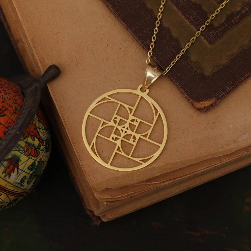 Fibonacci 18K 14K Real Solid Gold Halskette - Heilige Geometrie Bedeutung Für Männer Frau Symbol von ArtemisDesignJewelry