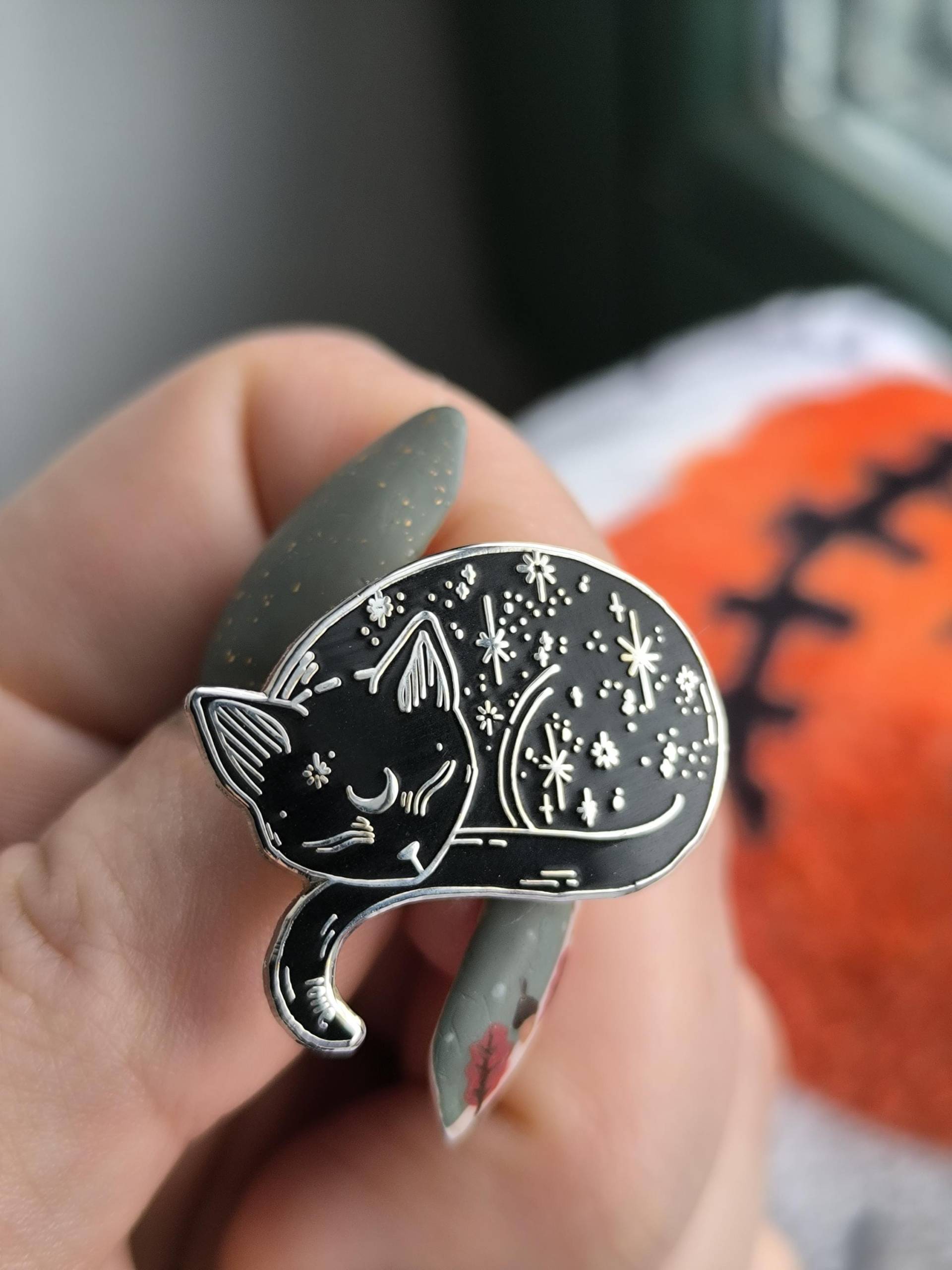 Emaille Pin - Schwarze Katze/Mystisch/ Celestial/ Mond Und Sterne von ArtemisundWanda