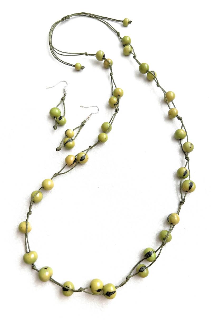 Grüne Acai Halskette Set Tag515, Bio Und Ohrringe in Grün, Mode von ArtesaniaKarissma