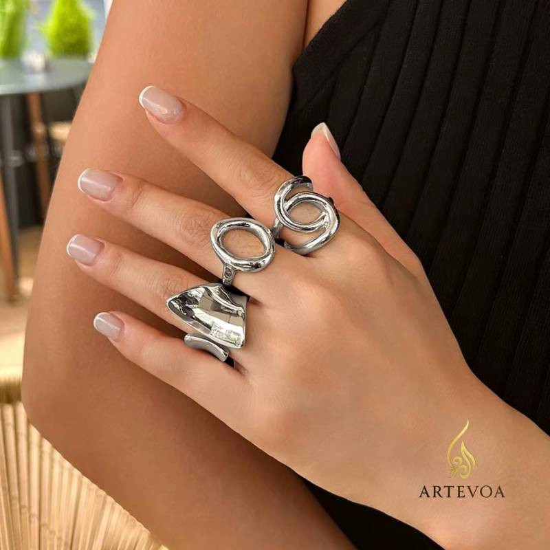 Chunky Rings Set Woman, 3 Piece Stainless Steel Statement Rings, Minimalist Trendy Fashion Jewelry von Artevoa