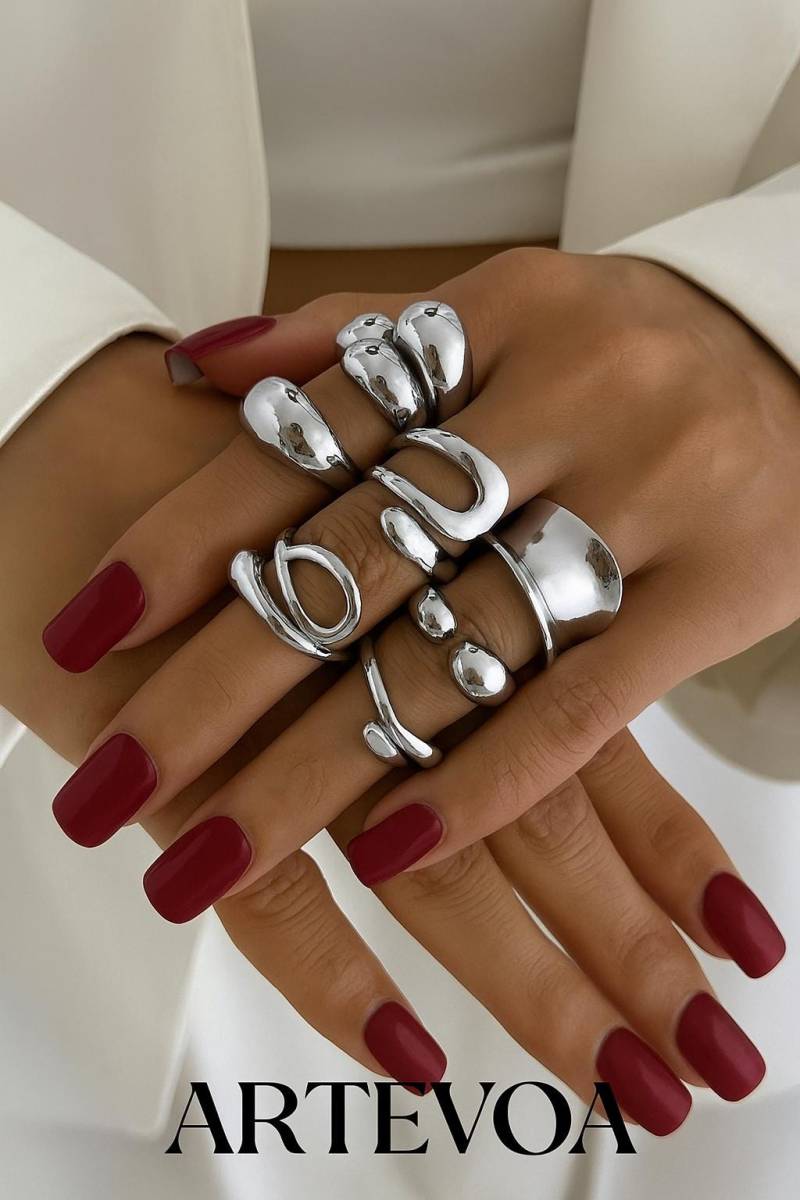 Chunky Rings 7-Piece Stainless Steel Statement Rings von Artevoa