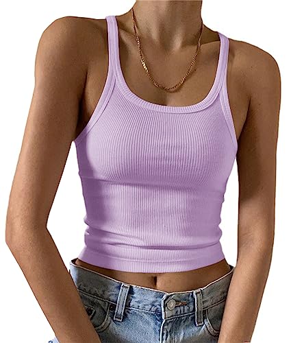 Artfish Ärmelloses Damen-Tanktop, figurbetont, U-Ausschnitt, gerippt, Basic-Cami-Shirts, 01#Short Violet, Klein von Artfish