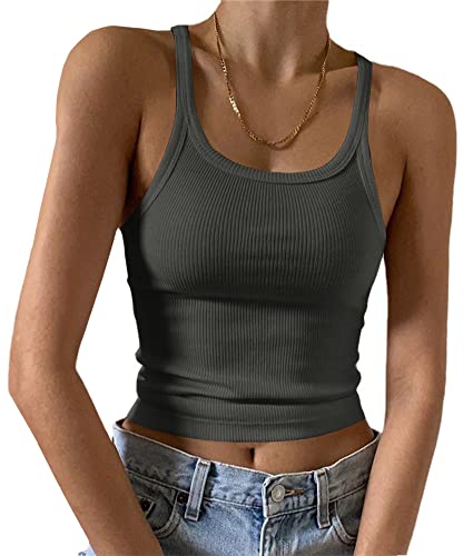 Artfish Ärmelloses Damen-Tanktop, figurbetont, U-Ausschnitt, gerippt, Basic-Cami-Shirts, 01#short anthrazit, Mittel von Artfish